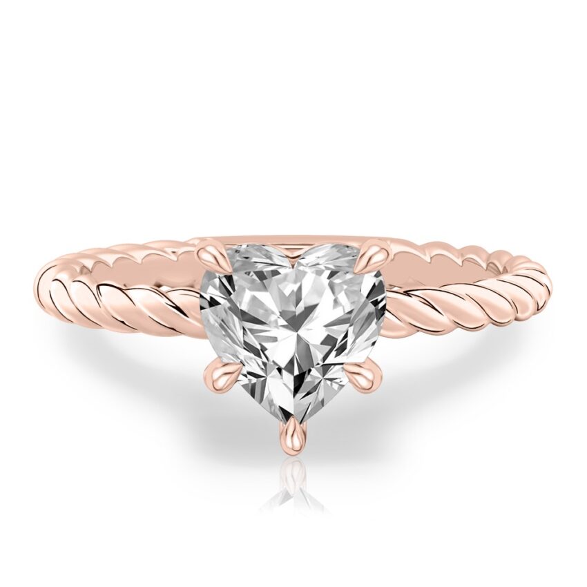 heart shape diamond twisted rope engagement ring in rose gold