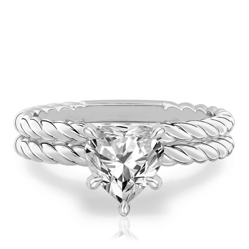 heart shape diamond twisted rope engagement ring set palladium