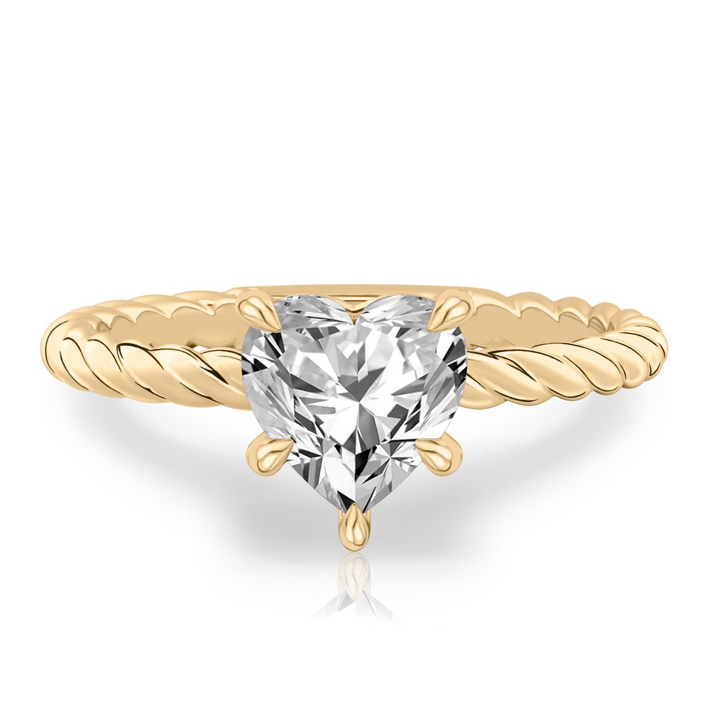 heart shape diamond twisted rope engagement ring in yellow gold