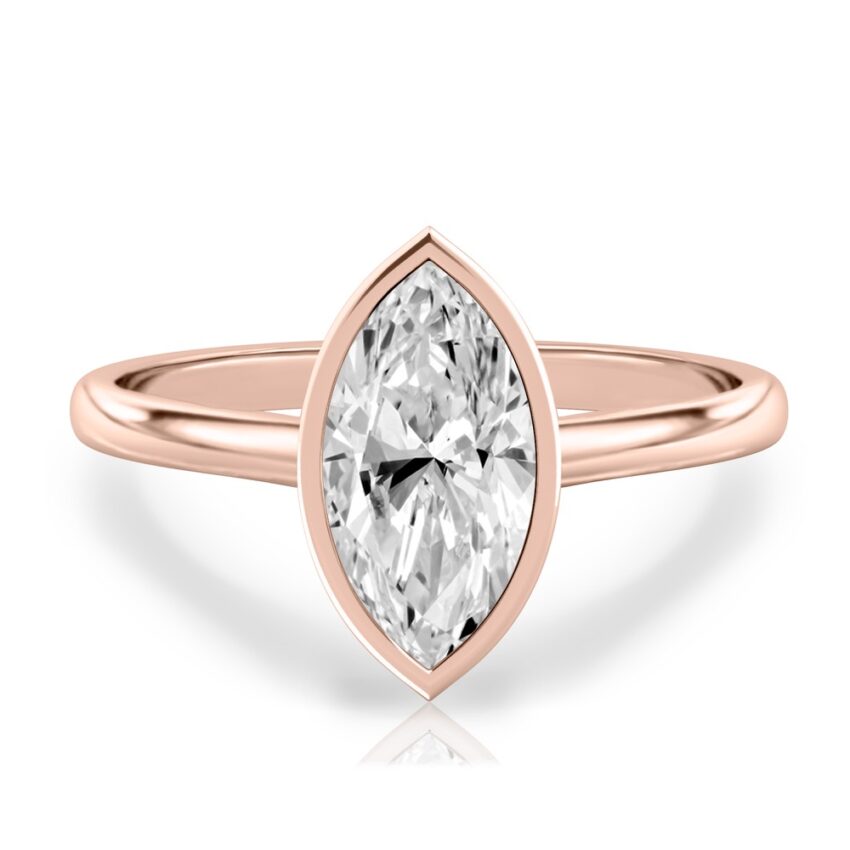 marquise cut diamond bezel engagement ring in rose gold