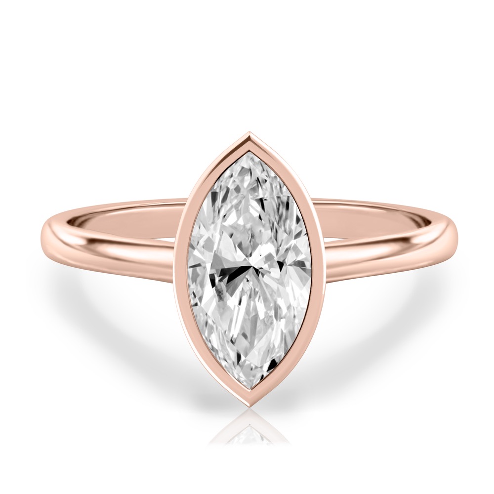 marquise cut diamond bezel engagement ring in rose gold
