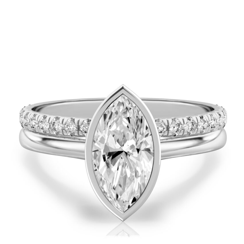 marquise cut diamond bezel engagement ring set white gold