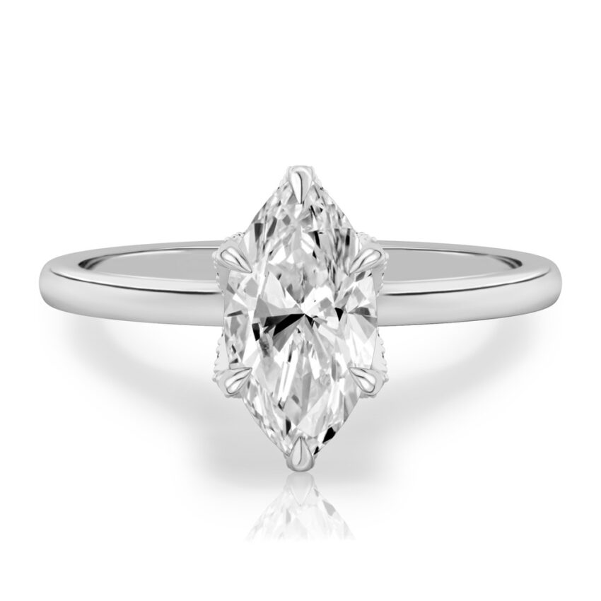 marquise cut diamond pave petal prong engagement ring in platinum