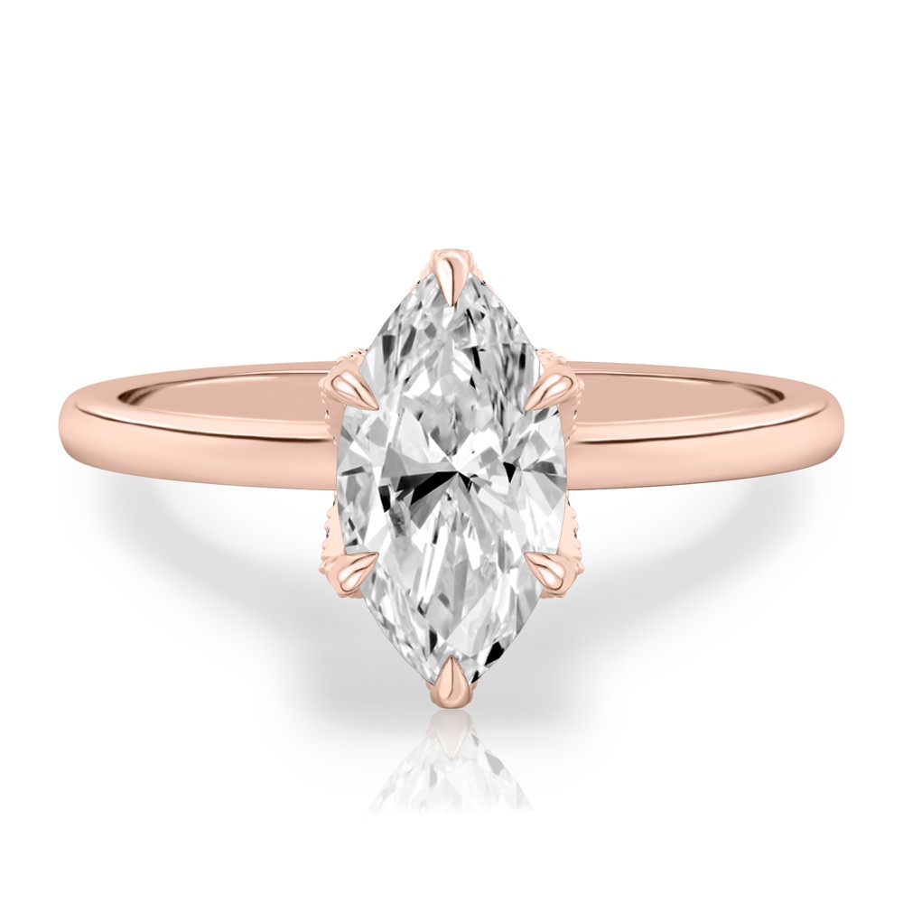 marquise cut diamond pave petal prong engagement ring in rose gold