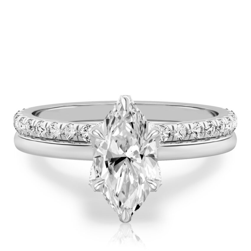 marquise cut diamond pave petal prong engagement ring set palladium