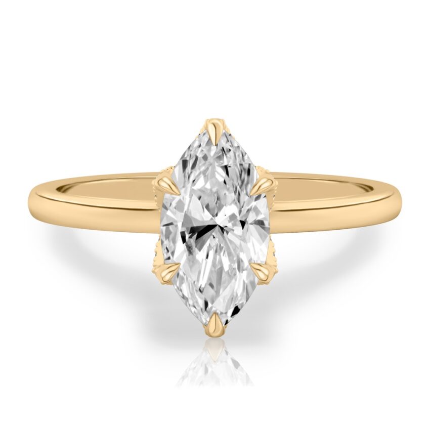 marquise cut diamond pave petal prong engagement ring in yellow gold