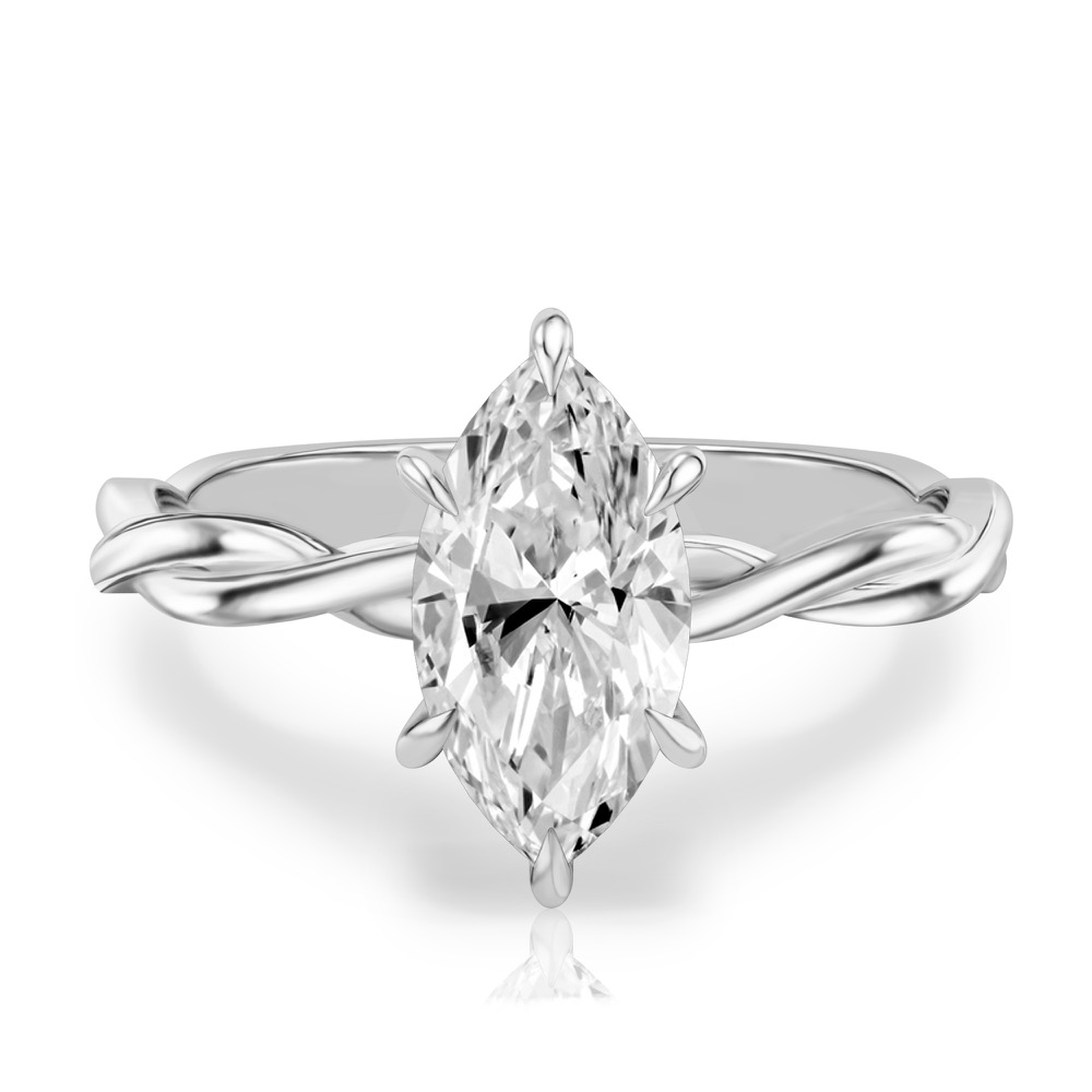 marquise cut diamond twisted hidden halo engagement ring in platinum