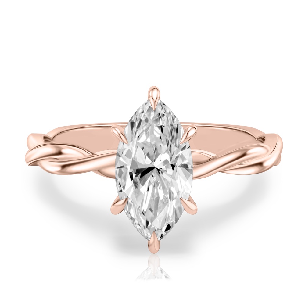 marquise cut diamond twisted hidden halo engagement ring in rose gold