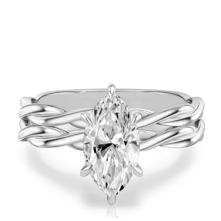 marquise cut diamond twisted hidden halo engagement ring set white gold