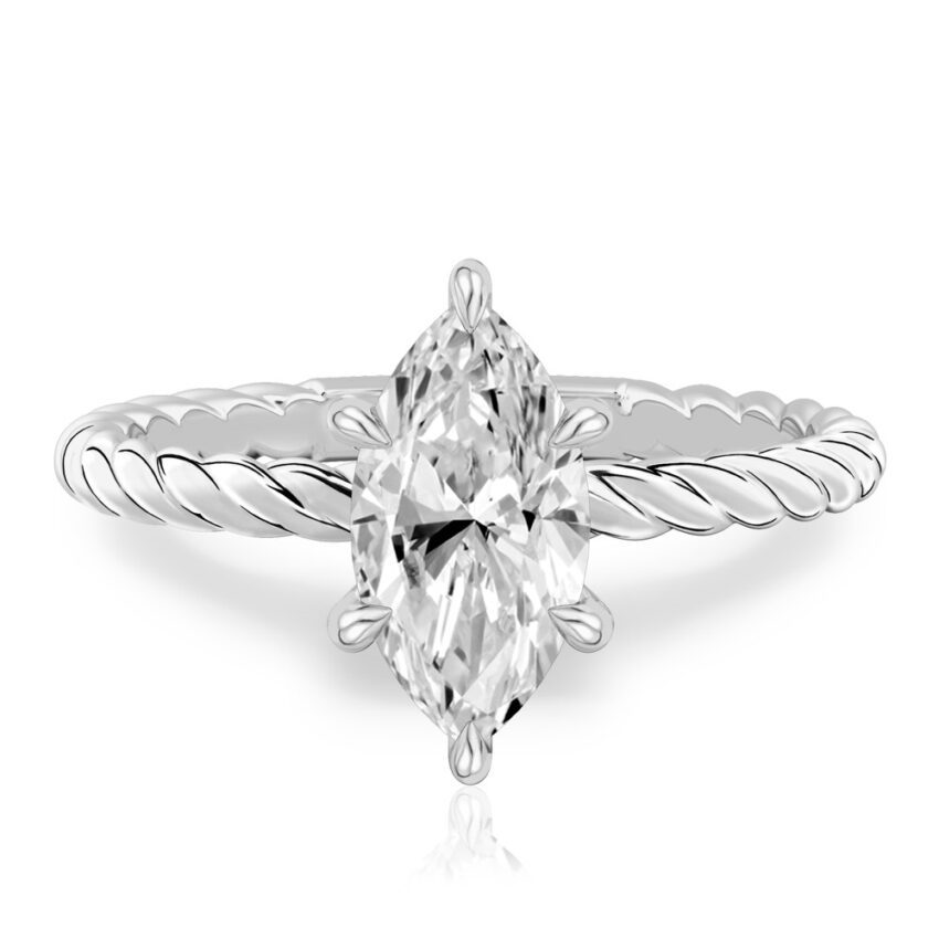 marquise cut diamond twisted rope engagement ring in palladium