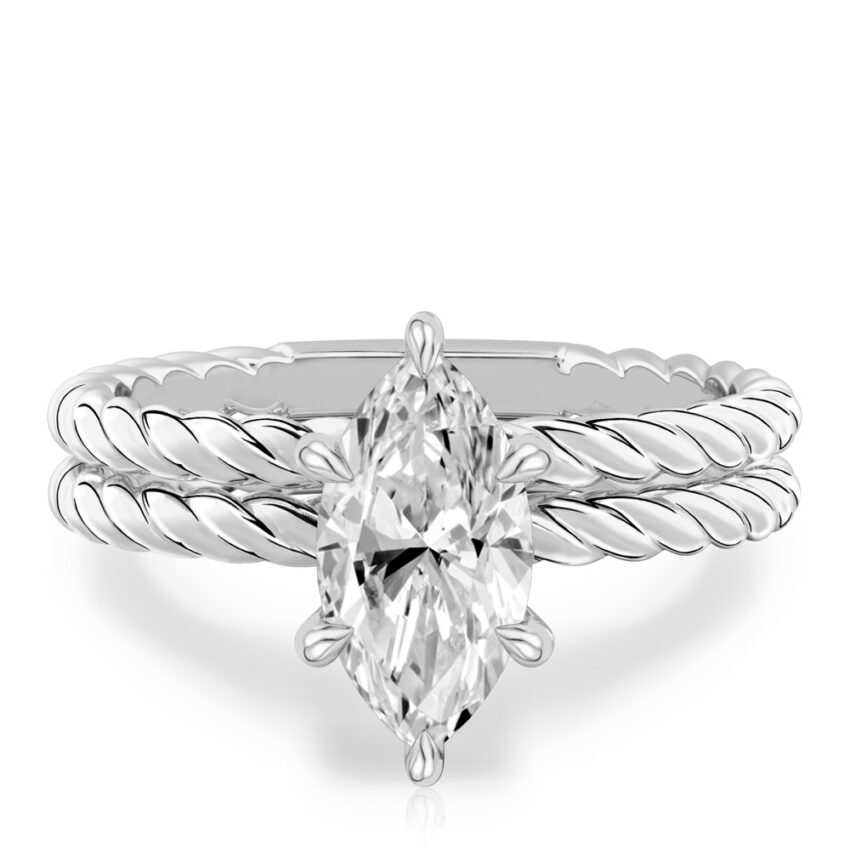 marquise cut diamond twisted rope engagement ring set palladium