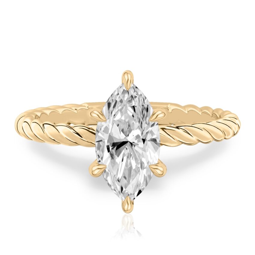 marquise cut diamond twisted rope engagement ring in yellow gold