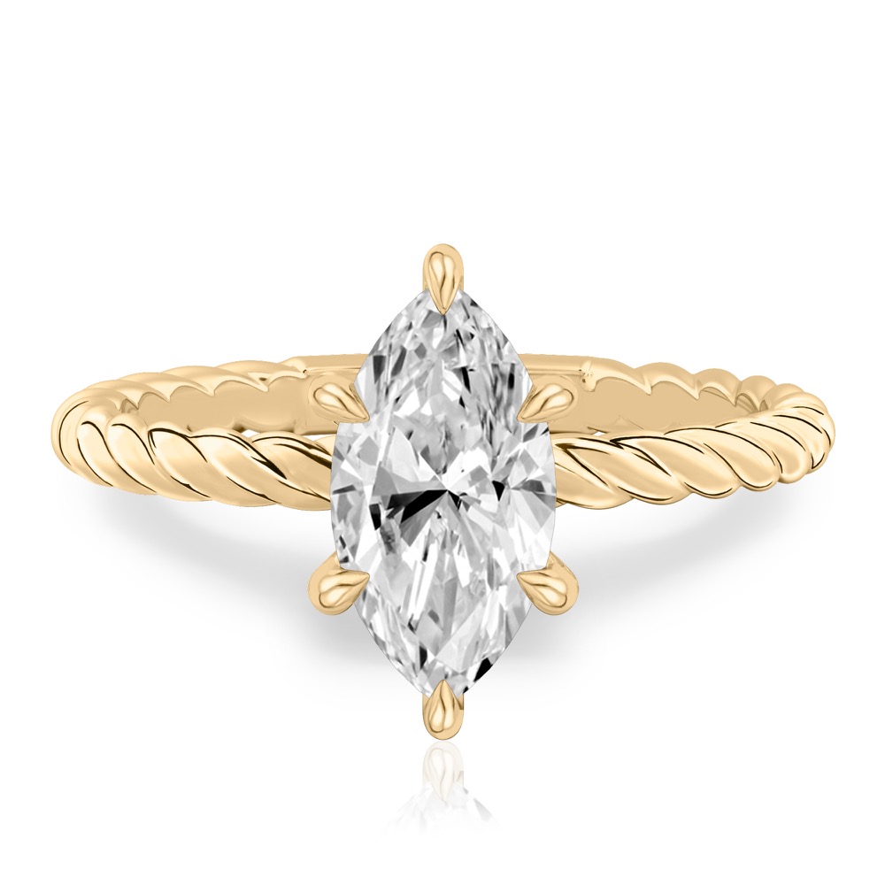 marquise cut diamond twisted rope engagement ring in yellow gold