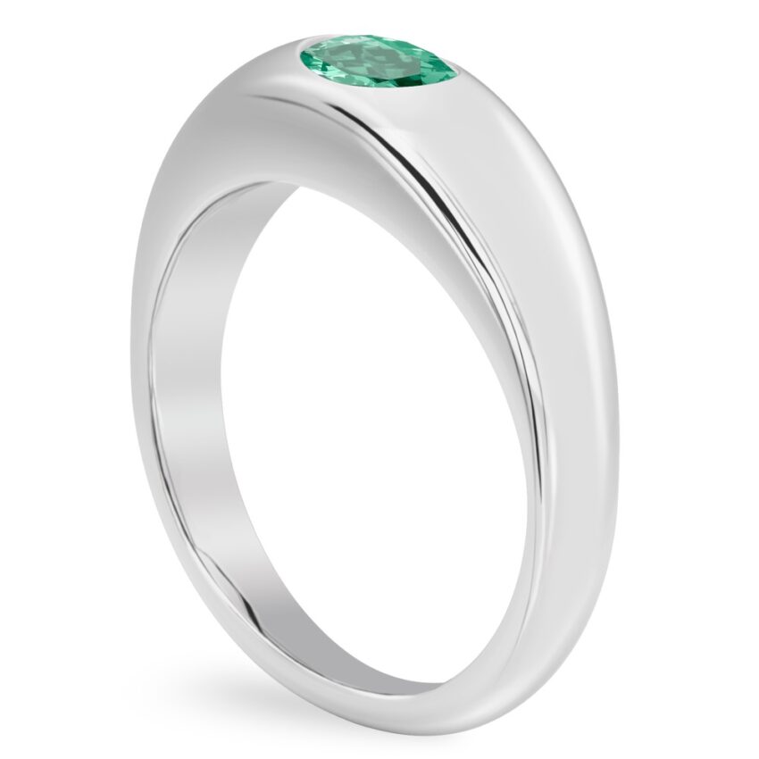 Angle view of oval shape august birthstone dome ring white gold