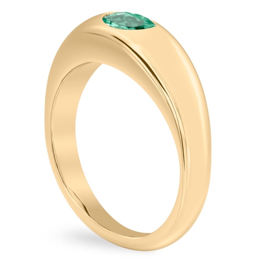 Angle view of oval shape august birthstone dome ring yellow gold