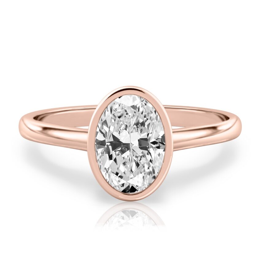 oval shape diamond bezel engagement ring in rose gold