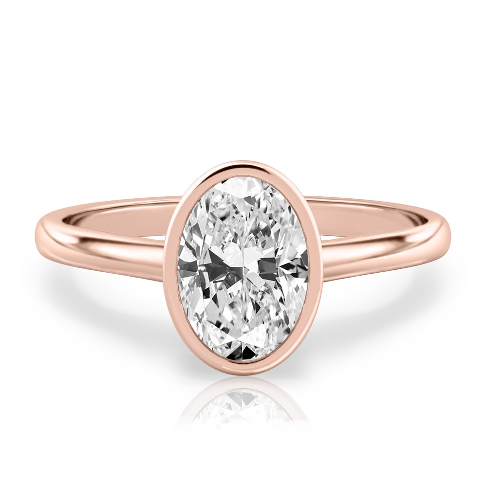 oval shape diamond bezel engagement ring in rose gold