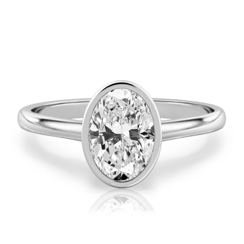 oval shape diamond bezel engagement ring in white gold