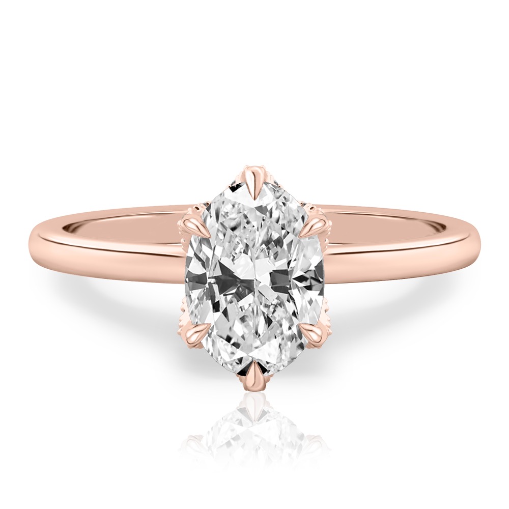 oval shape diamond pave petal prong engagement ring in rose gold