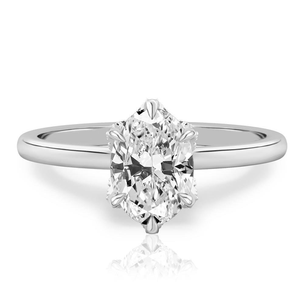 oval shape diamond pave petal prong engagement ring in white gold