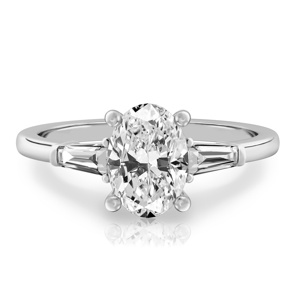 oval shape diamond tapered baguette engagement ring in platinum