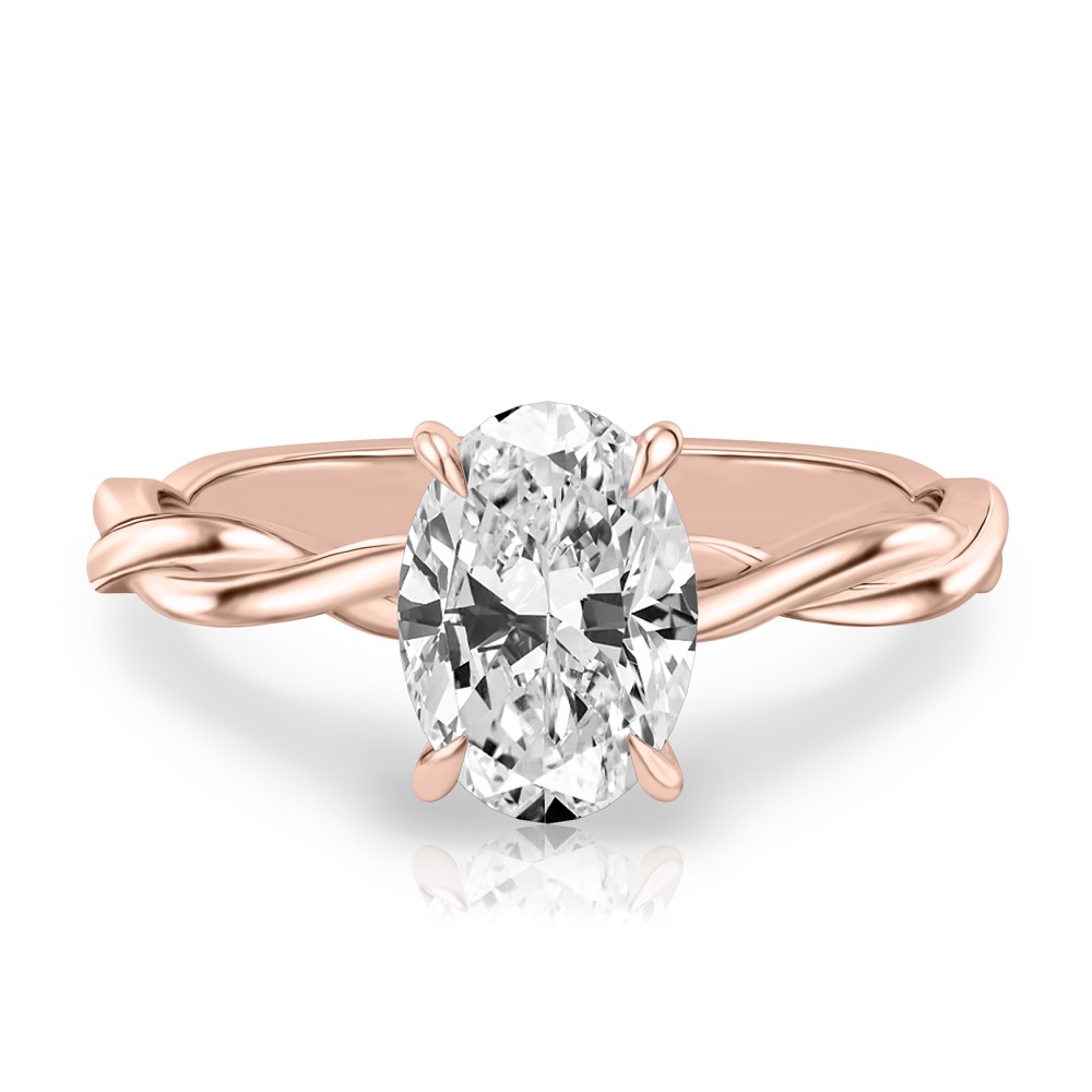 oval shape diamond twisted hidden halo engagement ring in rose gold