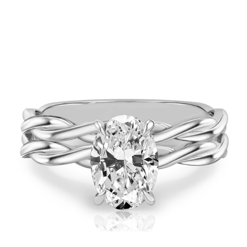 oval shape diamond twisted hidden halo engagement ring set palladium