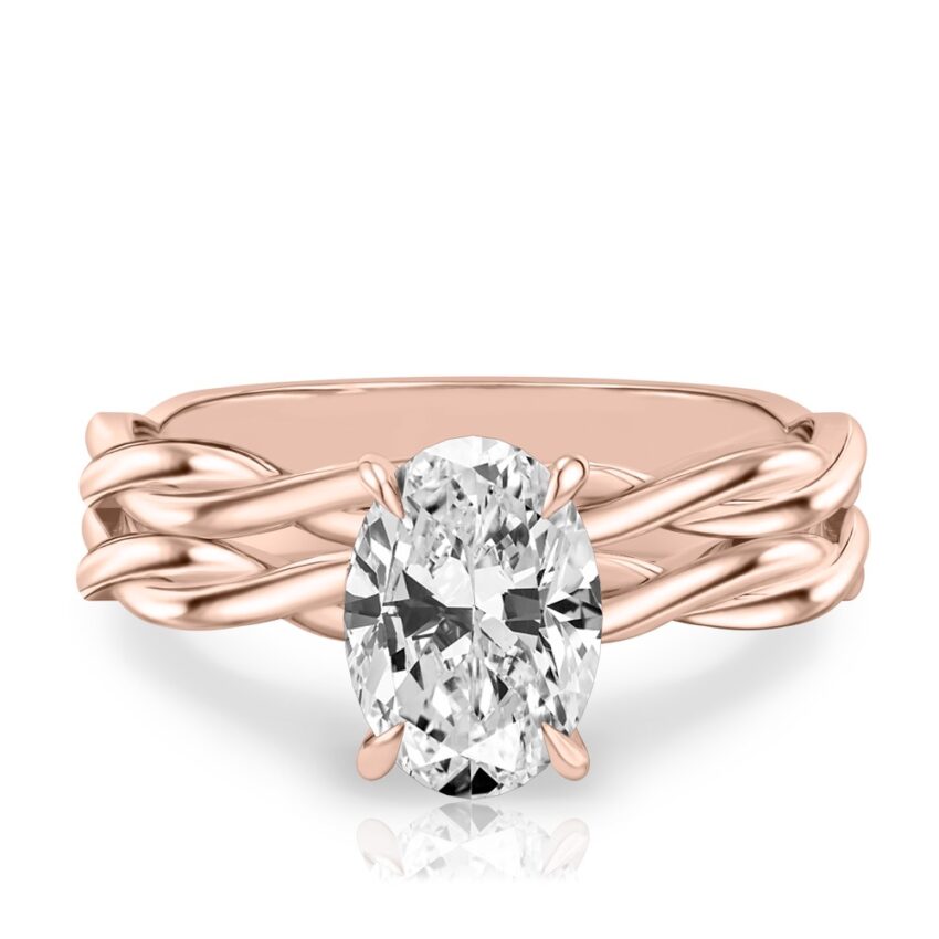 oval shape diamond twisted hidden halo engagement ring set rose gold