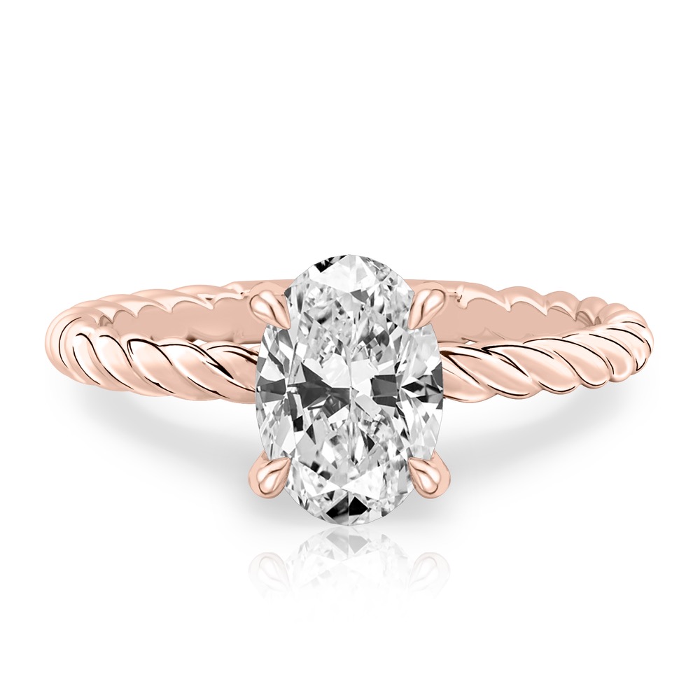 oval shape diamond twisted rope engagement ring in rose gold