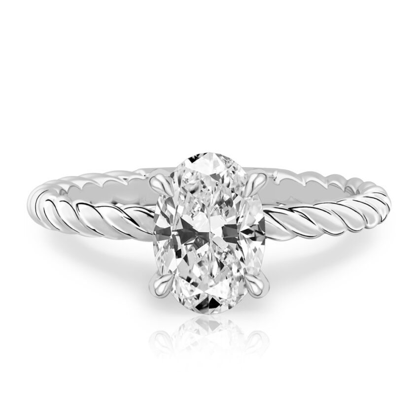 oval shape diamond twisted rope engagement ring in white gold