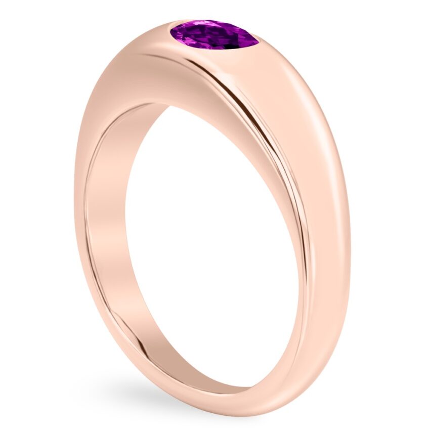 Angle view of oval shape february birthstone dome ring rose gold