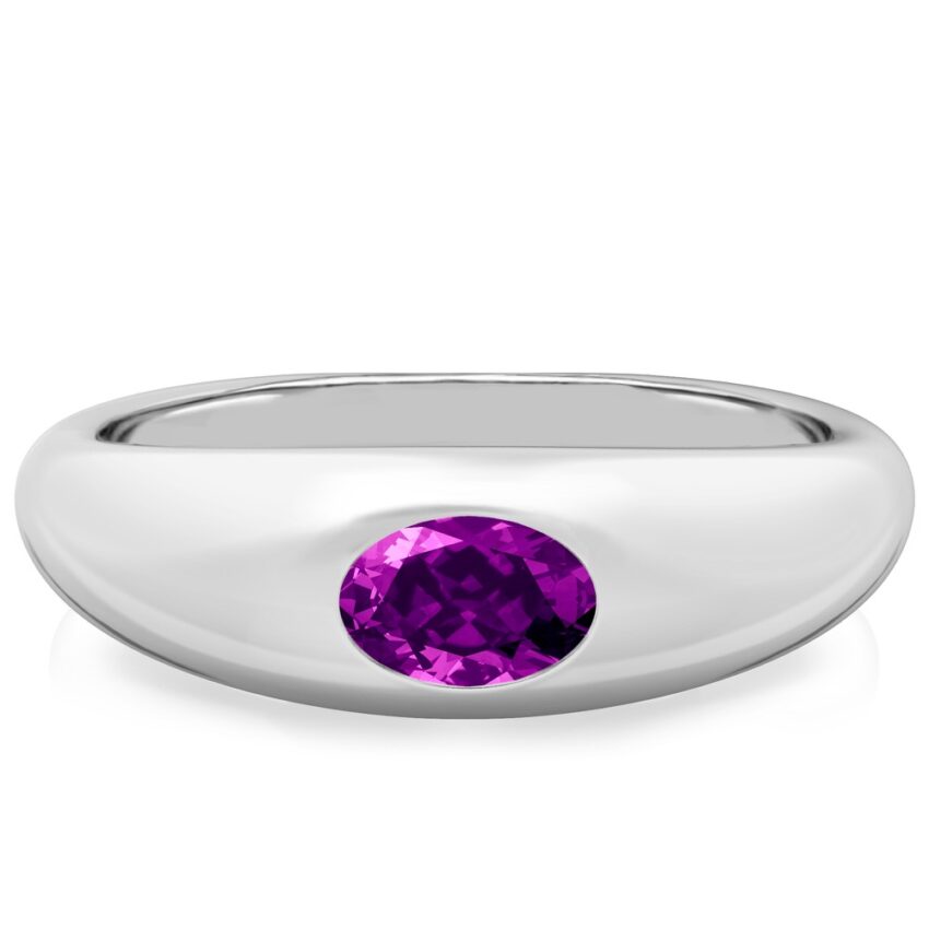 oval shape february birthstone dome ring white gold