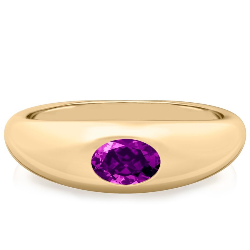 oval shape february birthstone dome ring yellow gold