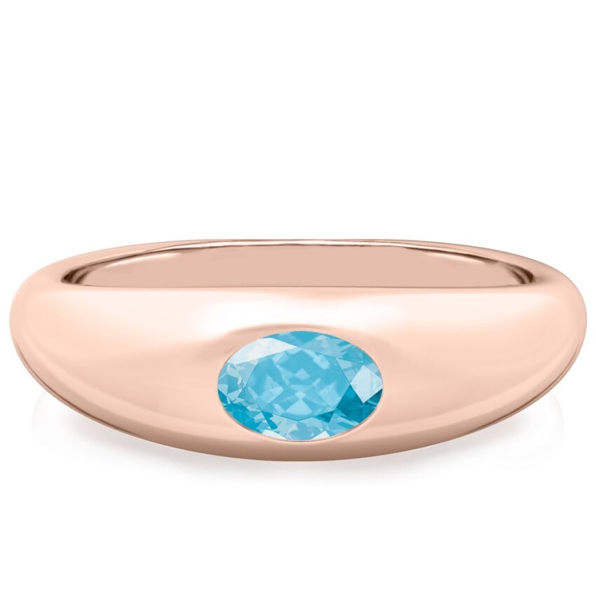 oval shape march birthstone dome ring rose gold