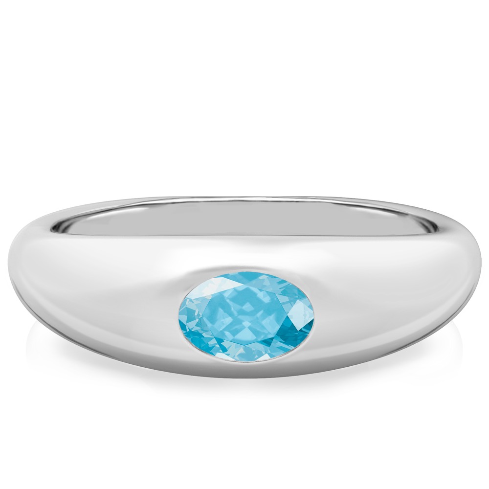 oval shape march birthstone dome ring white gold
