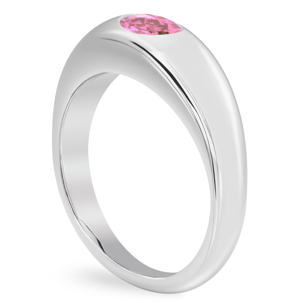 Angle view of oval shape october birthstone dome ring platinum