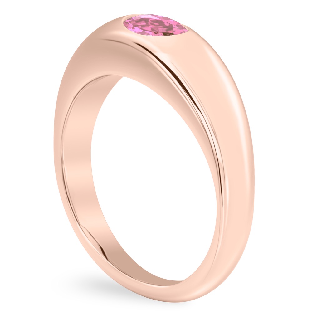 Angle view of oval shape october birthstone dome ring rose gold