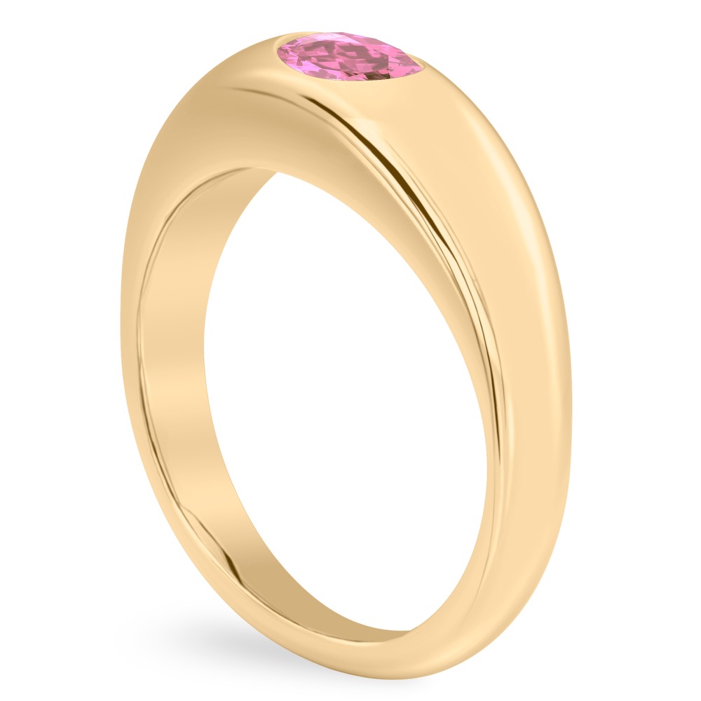 Angle view of oval shape october birthstone dome ring yellow gold