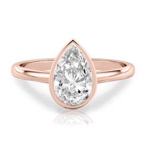 pear shape diamond bezel engagement ring in rose gold