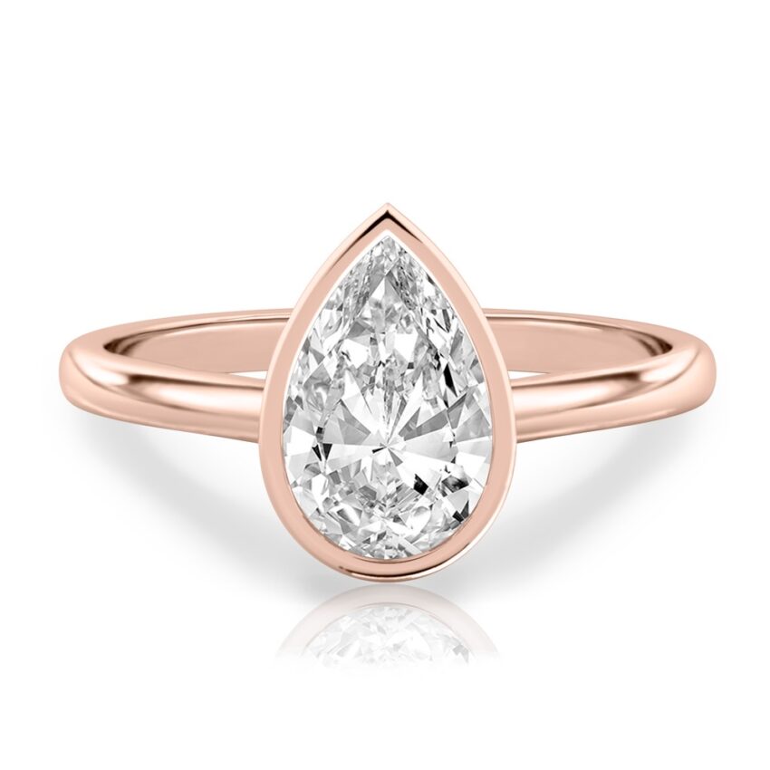 pear shape diamond bezel engagement ring in rose gold