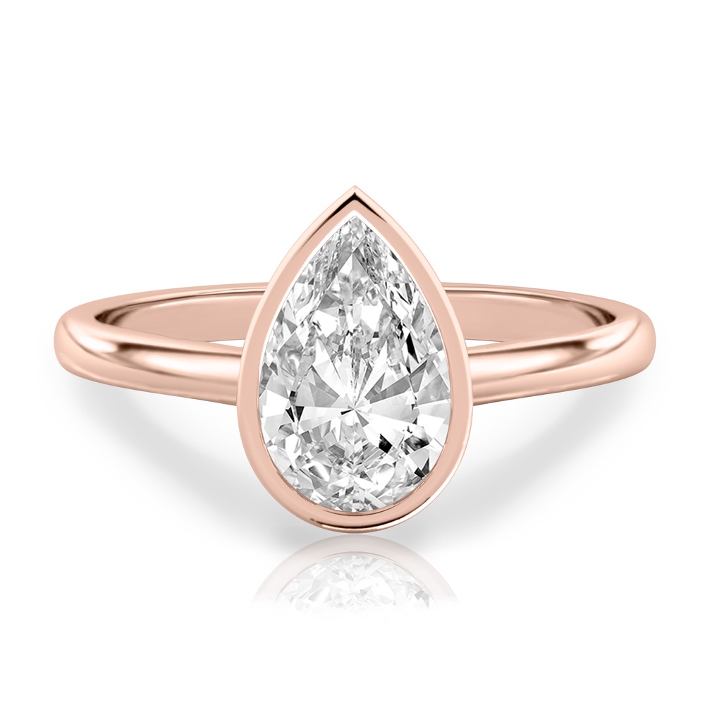 pear shape diamond bezel engagement ring in rose gold