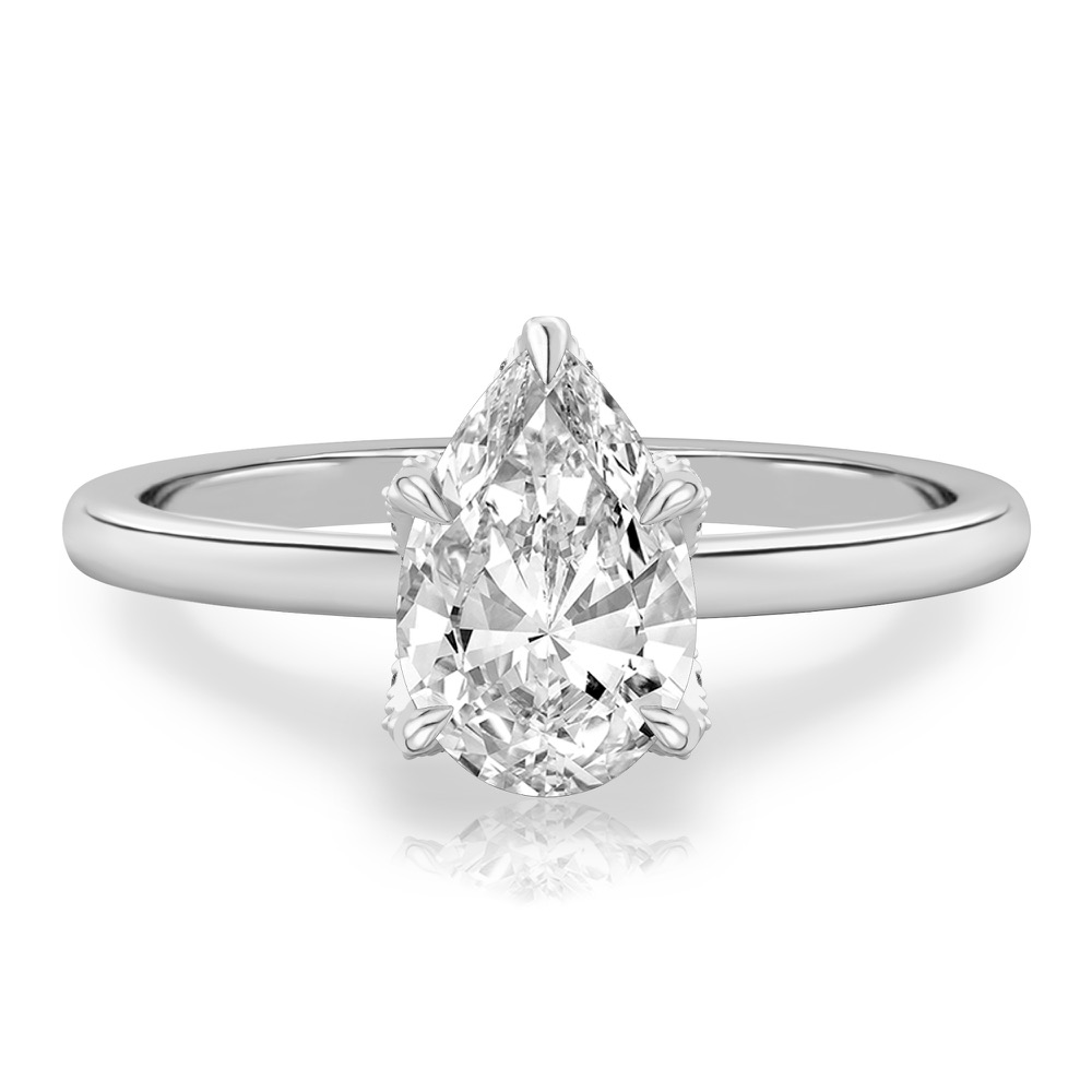 pear shape diamond pave petal prong engagement ring in palladium