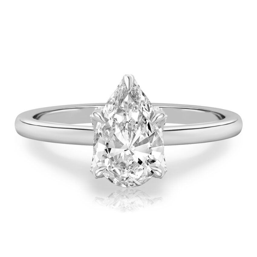 pear shape diamond pave petal prong engagement ring in platinum