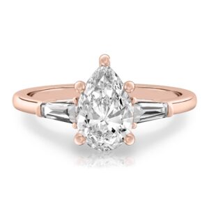 pear shape diamond tapered baguette engagement ring in rose gold