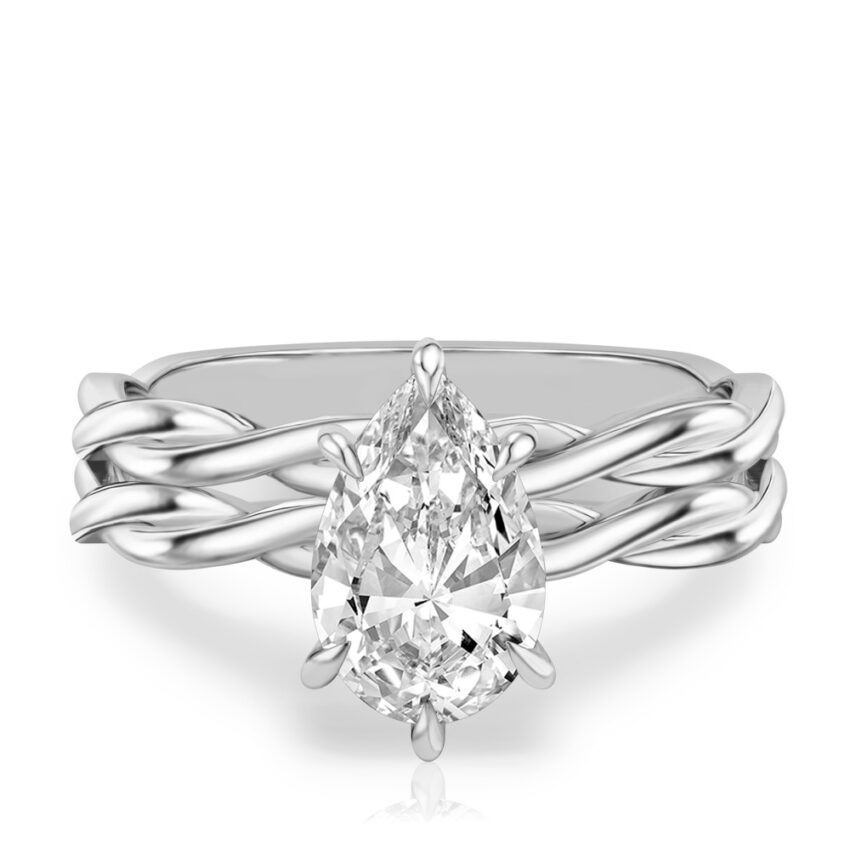 pear shape diamond twisted hidden halo engagement ring set platinum