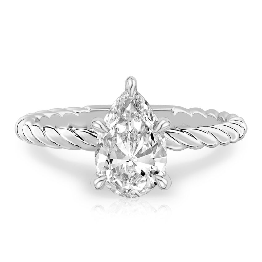 pear shape diamond twisted rope engagement ring in palladium