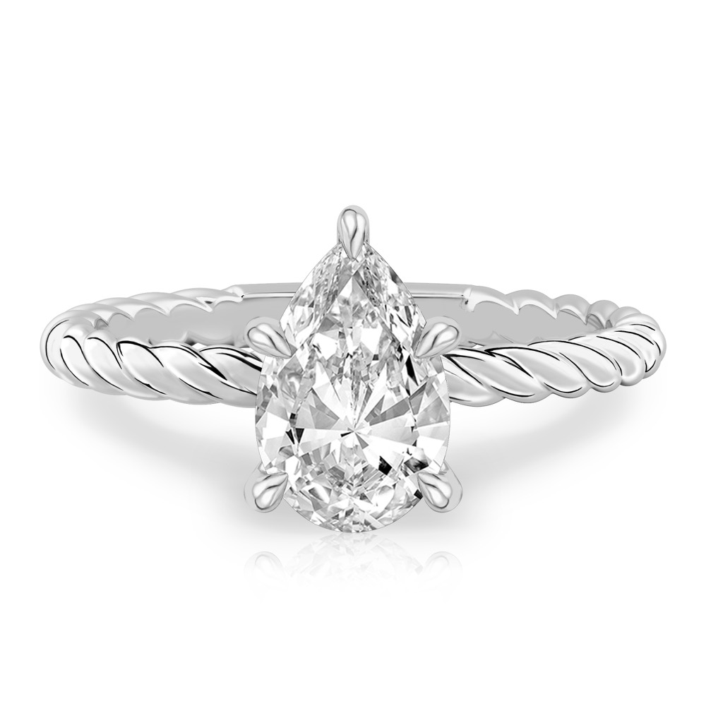 pear shape diamond twisted rope engagement ring in platinum