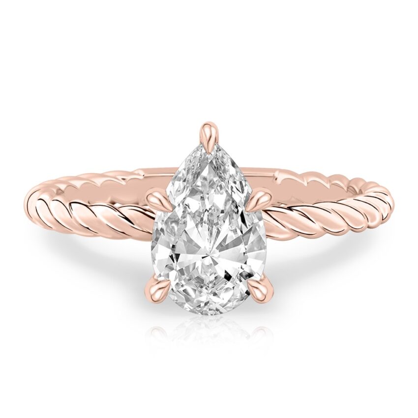 pear shape diamond twisted rope engagement ring in rose gold