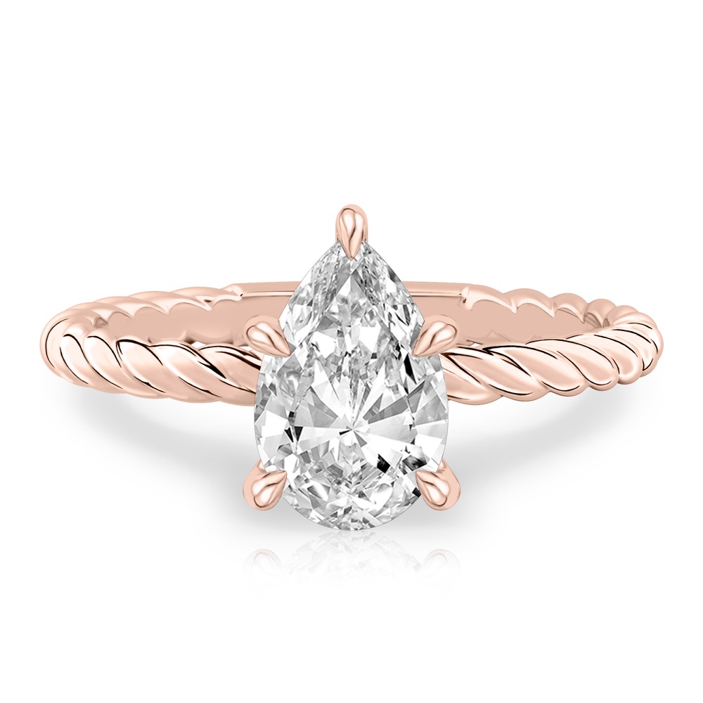 pear shape diamond twisted rope engagement ring in rose gold