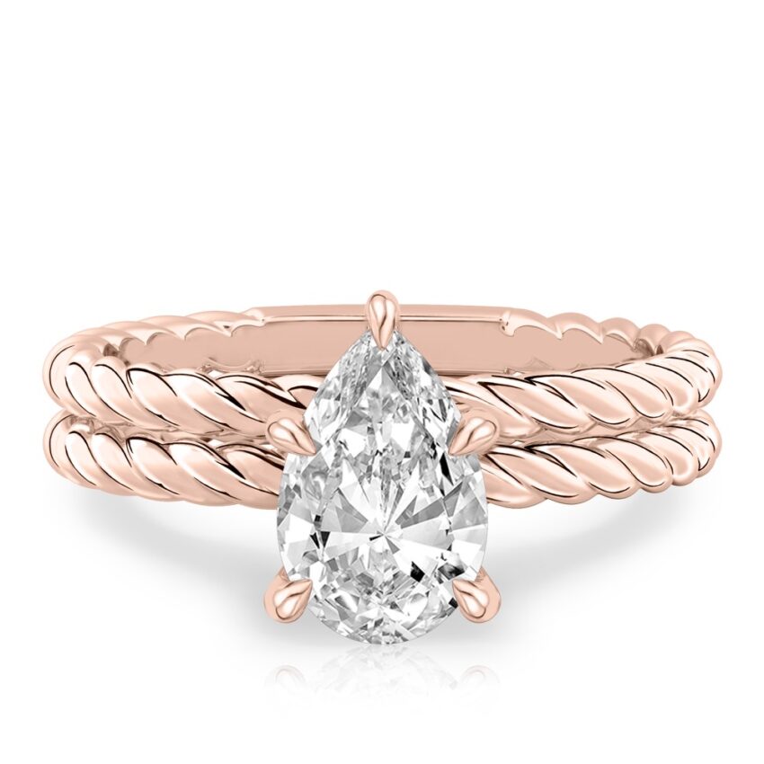 pear shape diamond twisted rope engagement ring set rose gold